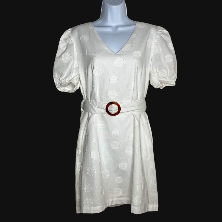 Joa Womens Off White Belted Puff Sleeve Cotton Mini Dress Size Medium